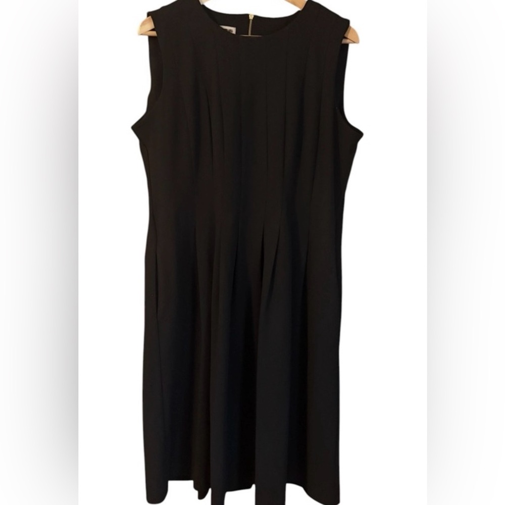 Anne Klein Elegant Pleated Black Sleeveless Dress Little Black Dress - Picture 2 of 12